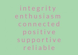 List of values - integrity enthusiasm connected positive supportive reliable