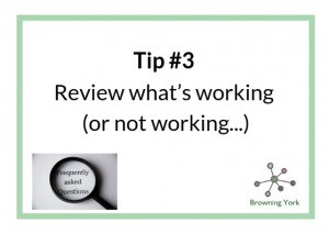 Sign showing Tip #3 Review what's working