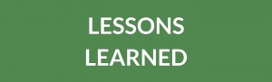 The words lessons learned on a green background