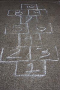 Chalk hopscotch drawn on ground